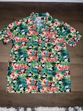 Disney Shirt Mens Medium Mickey Mouse Hawaiian Aloha Tropical Button Up Camp