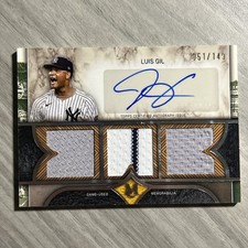 2025 Topps Museum Collection Luis Gil Triple Patch Game Used Auto Yankees #/149