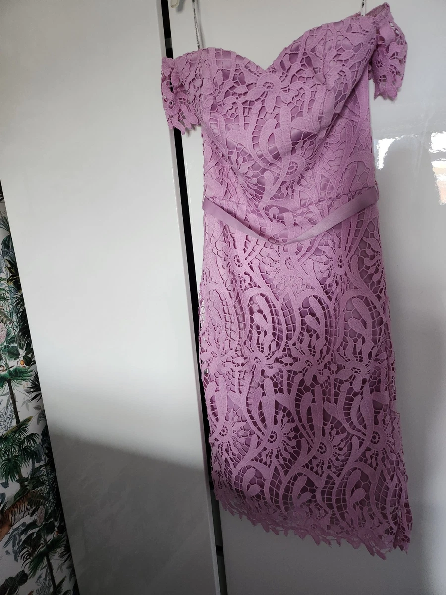 chinese dress ladies One Shoulder Premium Lace Midi Dress in Lilac