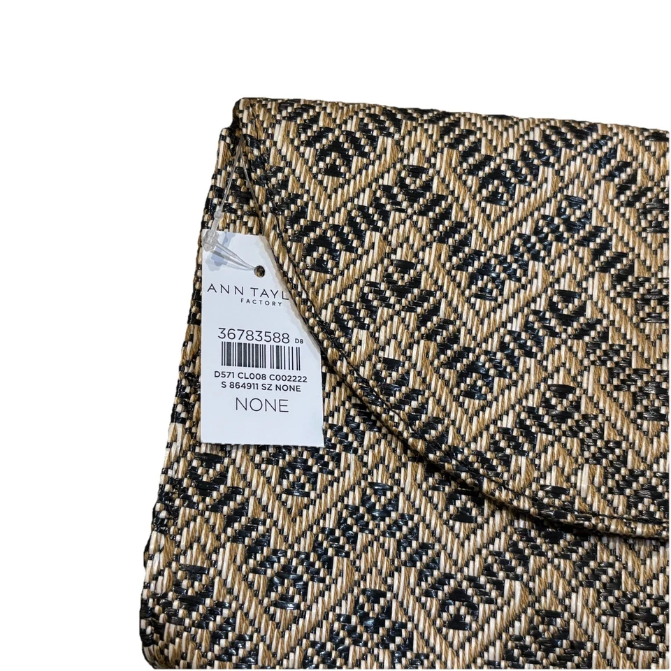 Ann Taylor Clutch 黑色米色棕褐色雪佛龙 Zigzag 图案钱包全新带标签 — 第 2/4 张图片