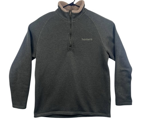 Timberland 1/4 Zip Fleece Pullover Winter Sweater Sherpa Lined Collar Lg. Green