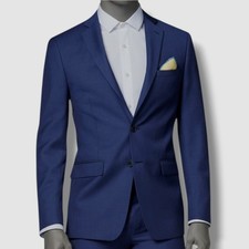  450 Calvin Klein Mens Blue Skinny-Fit Stretch Wool Blazer Sport Coat Jacket 46L