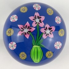 Perthshire 1984A Flower Pot Lampwork Flowers in Vase Millefiori Cane Paperweight