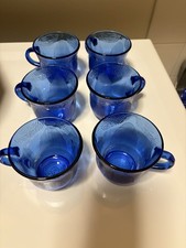 6 tasses en verre Forte Crisa Fortecrisa Mexique motif tournesol comme bleu cobalt 