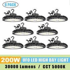 800W Equivalent UFO LED High Bay Light 8Pack 200W 30000LM Garage Shop Area Light