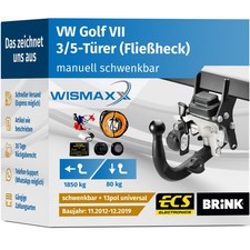 ANHÄNGERKUPPLUNG für VW Golf VII 12-19 schwenkbar BRINK +13pol E-Satz ABE