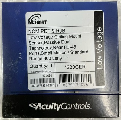 NCM-PDT-9-RJB ACUITY CONTROLS LOW VOLTAGE CEILING MOUNT SENSOR 230CER NIB