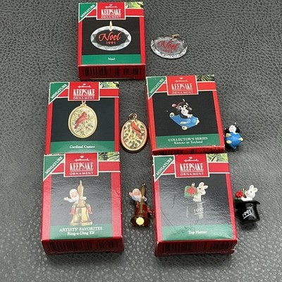 Vintage Hallmark Miniature Keepsake Ornaments Lot 5 Cardinal Elf Cat Noel Rabbit