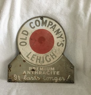 HEAVY METAL (STEEL) ANTHRACITE COAL SIGN VINTAGE "OLD COMPANY LEHIGH" 12 BY 12