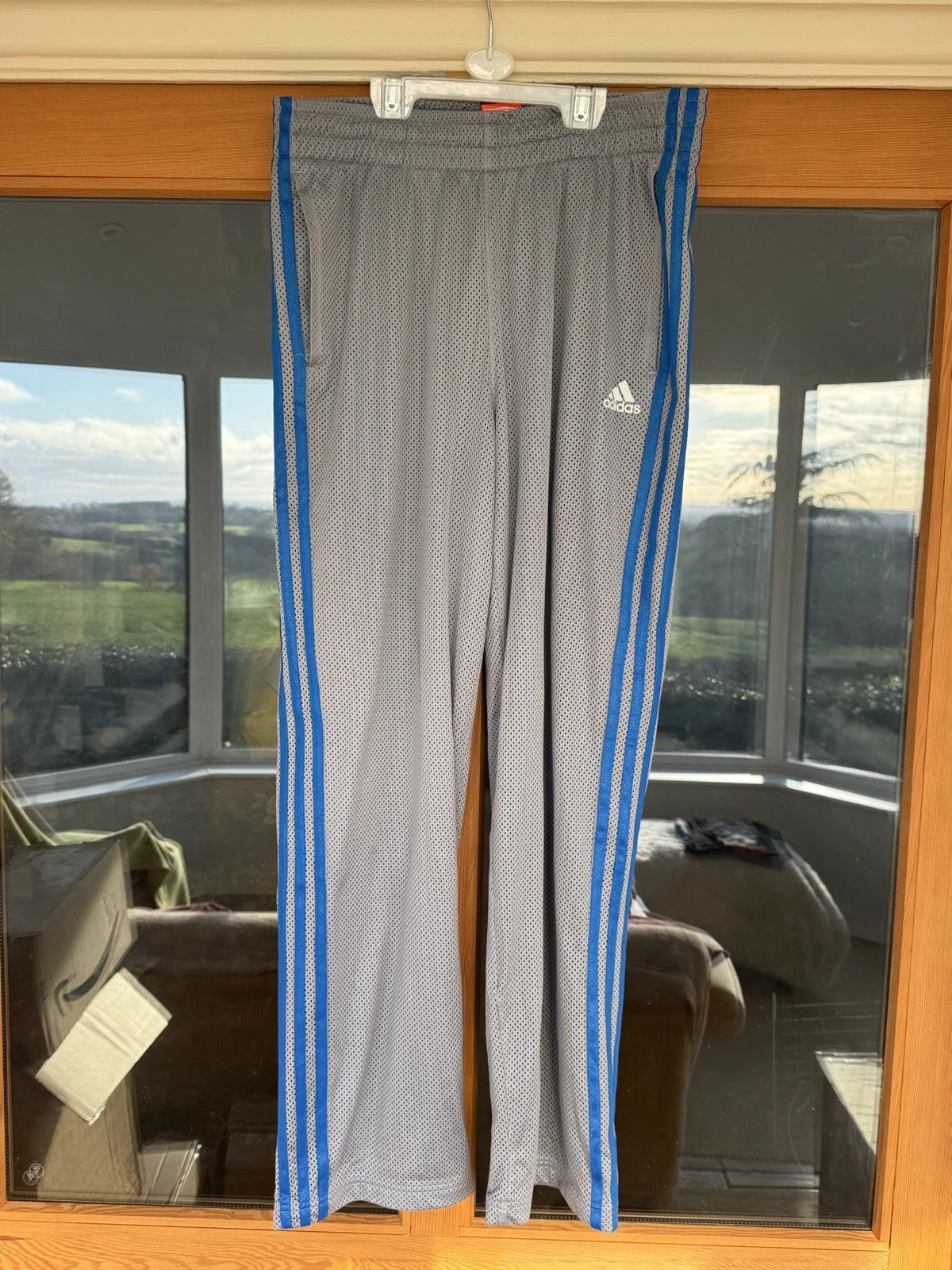 Vintage Adidas Basketball Tracksuit Bottoms Size Medium Mens Climalite Grey Blue
