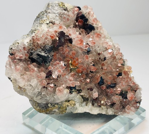 Quarz roter Hämatit Quarz Specularit Chalkopyrit Pyrit 212g Glassockel - Bild 8 von 13