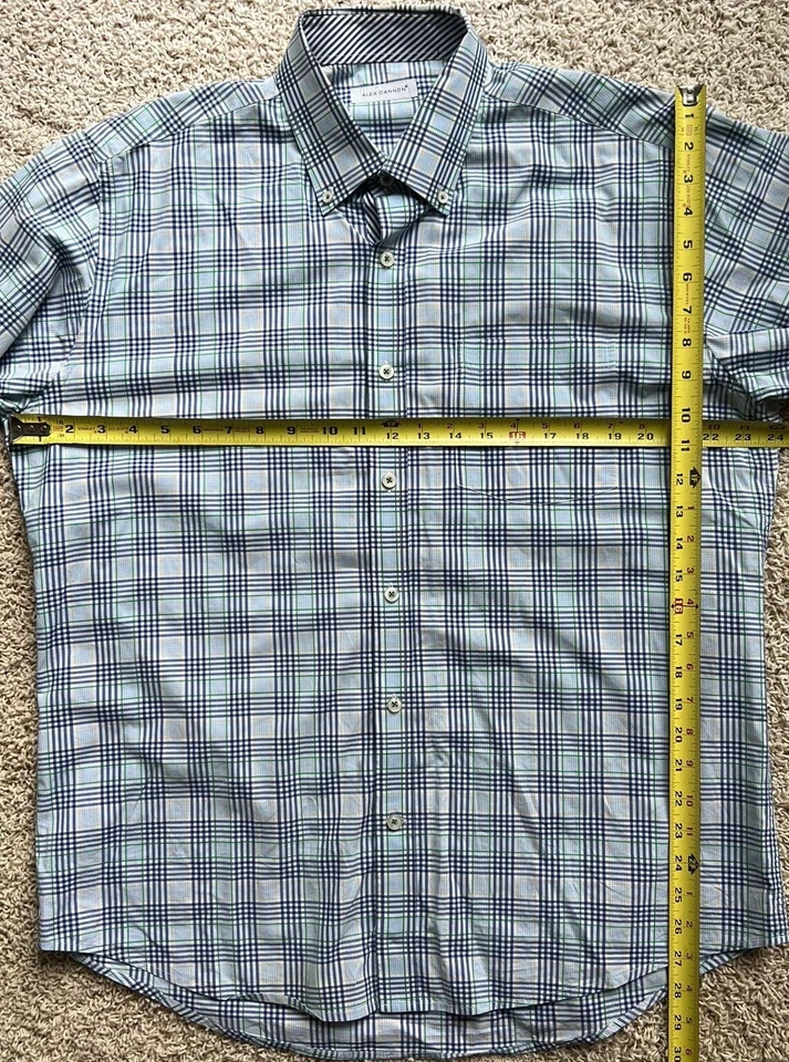 Men’s Alex Cannon Blue Green Check Dress Shirt Size 16.5/33 - Image 3 of 3