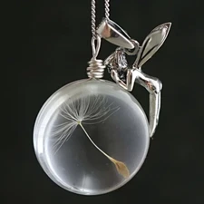 Fairy Seed Glass Globe Jewelry Silvery Angel Tinker Bell Pendant Necklace