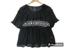 Sz M Signature 1 Studio Sheer EMBROIDERED Babydoll Black Tiered Blouse Top Boho