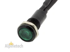 PLB6-G ATI 6mm 1/4" Green 12V  LED Metal Indicator Pilot Dash Light Black Body