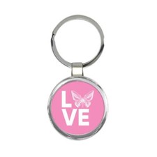 Love Butterfly : Gift Round Keychain Art Print For Woman Her Girlfriend Cute