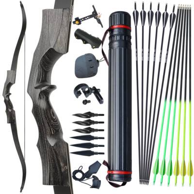 60LBS 60inch Wood Riser Recurve Bow Left-handed Right-handed Hunt Archery Shot