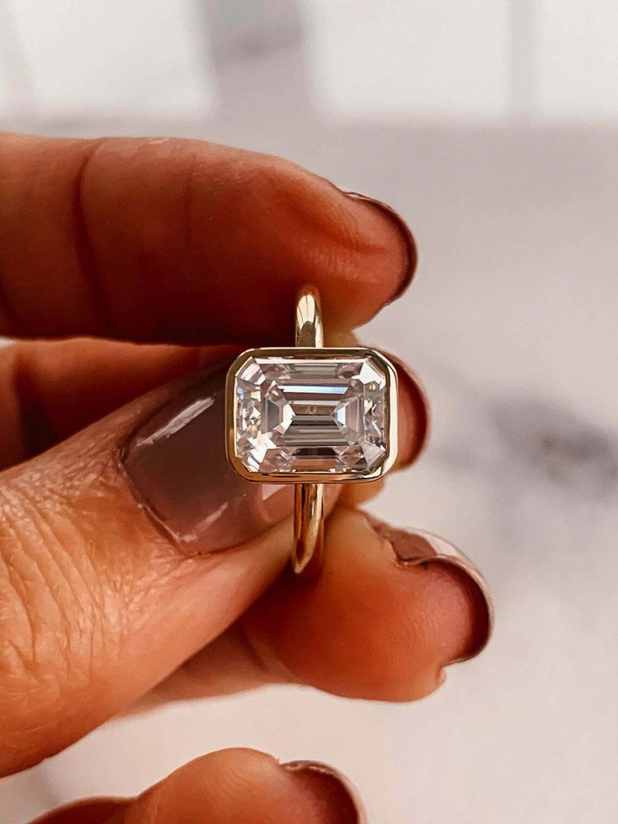 Cubic zirconia emerald shop cut ring