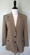 TALBOTS Green Beige 3 Button Viscose Wool Blend Career Work Blazer Jacket Sz 2P
