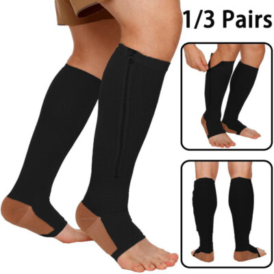 Open Toe Compression Socks for Men Women DVT Zipper Support Stockings 15-20mmHg