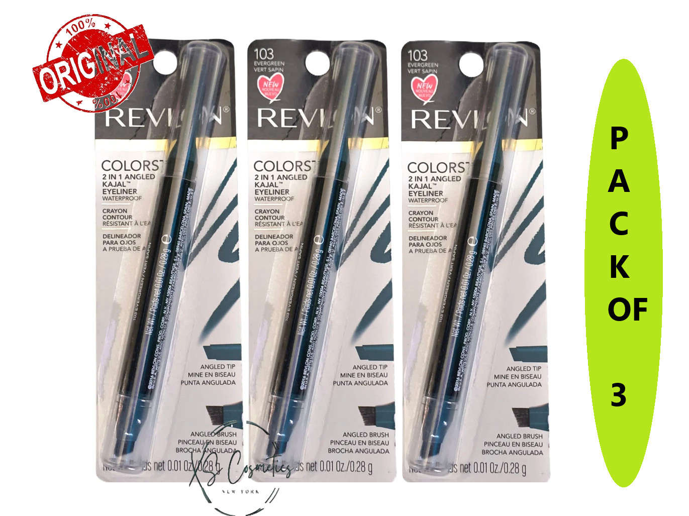 3X Revlon Colorstay 2-in-1 Angled Kajal Waterproof Eyeliner103 Evergreen PACK3 4390₽