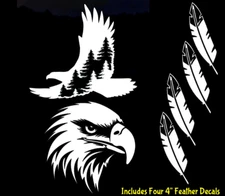 Bald Eagle & Native American Feathers White Vinyl Decals Car Truck Window Tablet