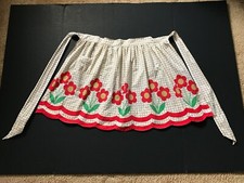 Red, Yellow, Green and White Floral Print Apron With A Scallop Hem