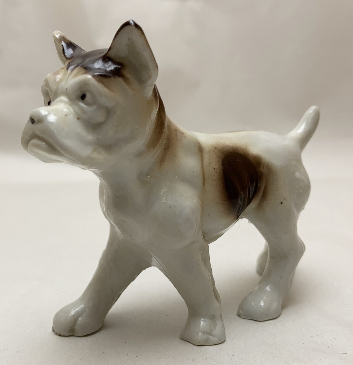 Vtg Porcelain White Brown Spots Pit Bull Dog Bully Bulldog Hound