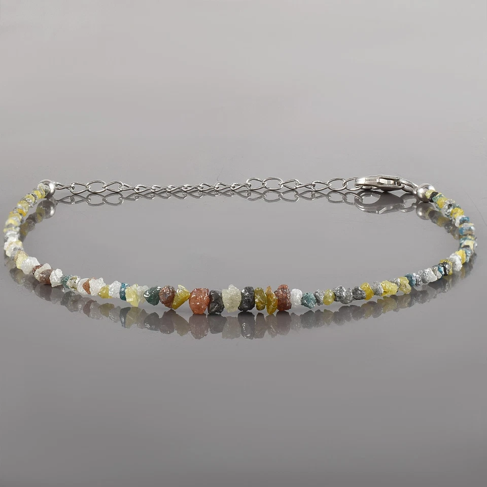 Natural Raw Rough Multicolor Diamond Beads Nuggets Chain Handmade Bracelet Gift  - Image 3 of 4