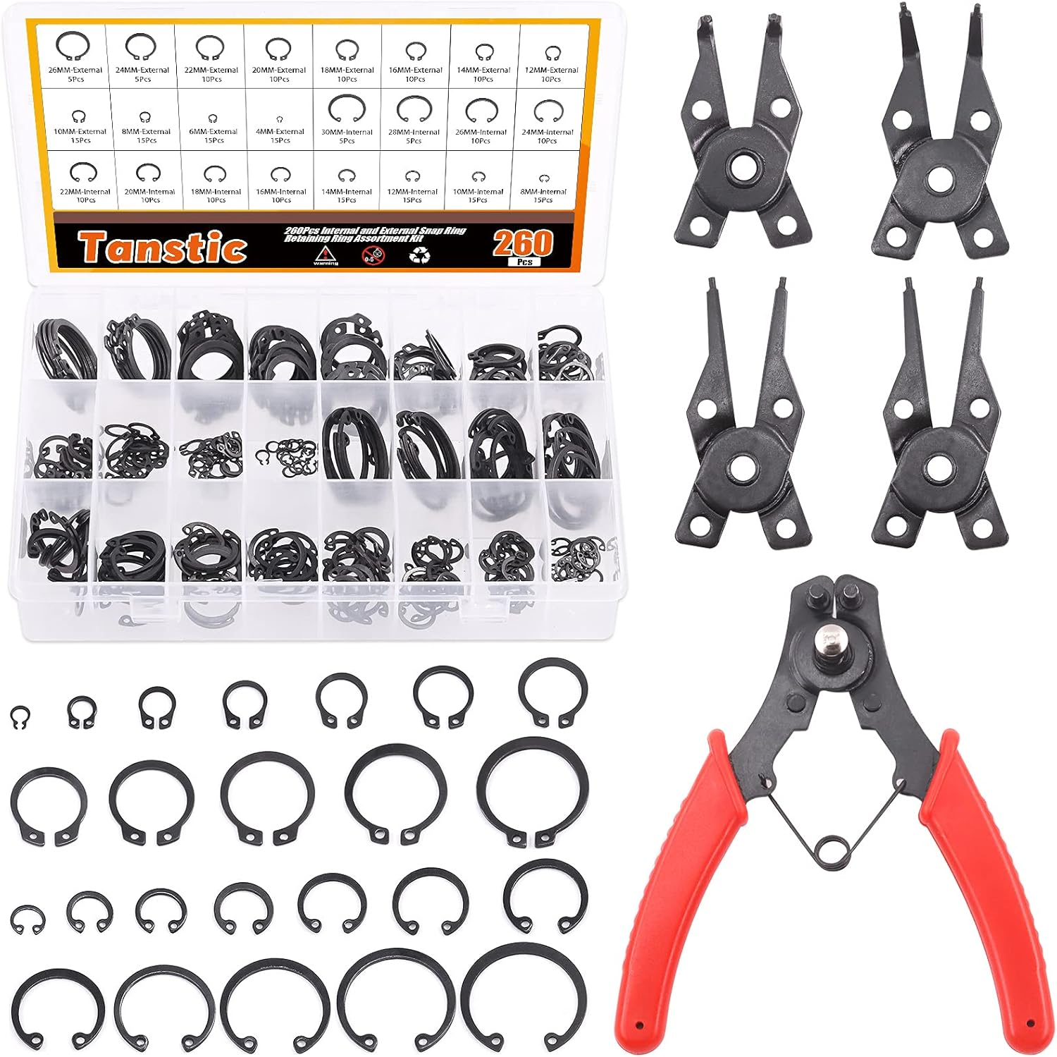 Tanstic 261Pcs 4 in 1 Snap Ring Pliers Set Snap Ring Pliers Remover Retaining Ci
