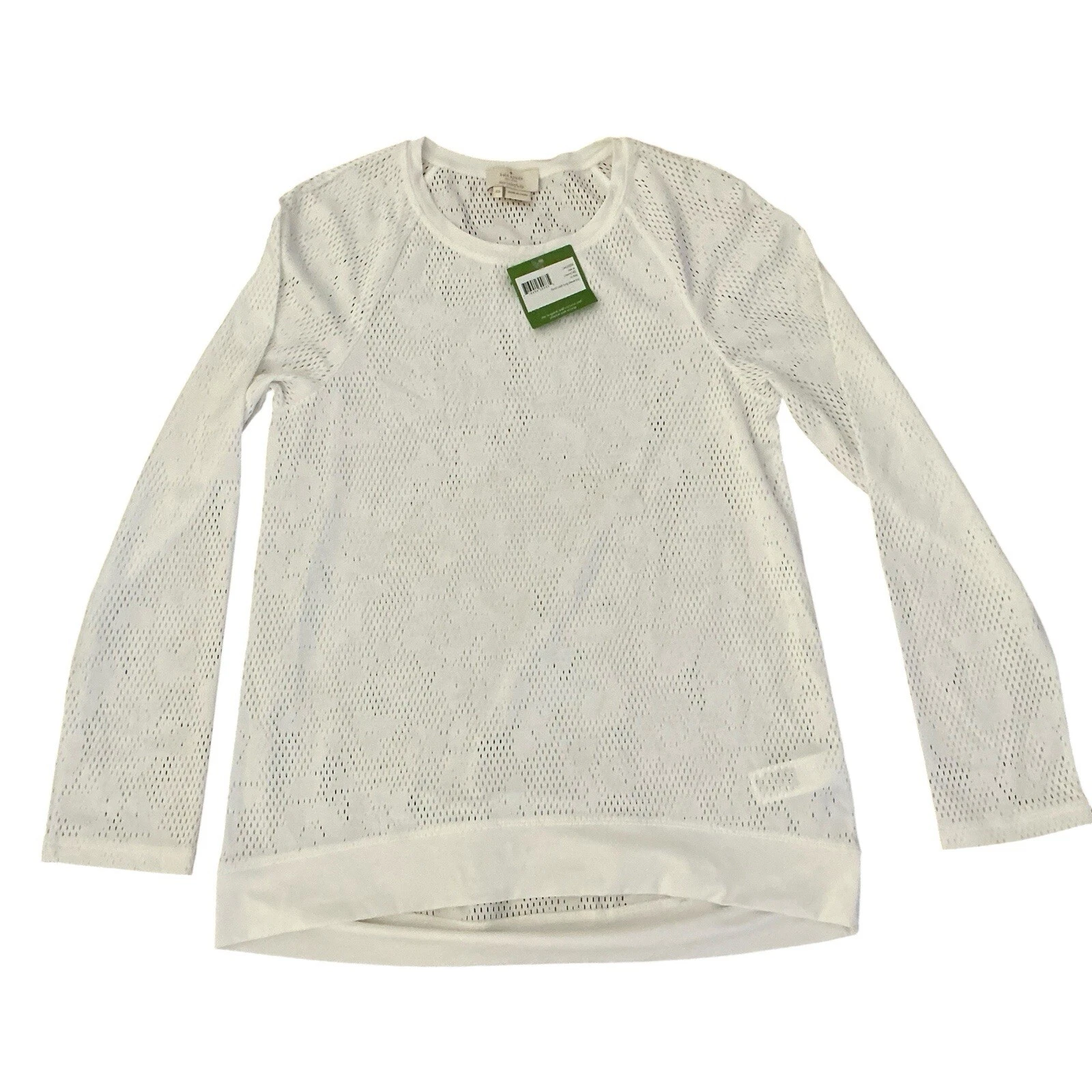 Top Kate Spade bianco a rete floreale manica lunga taglia XS NUOVO