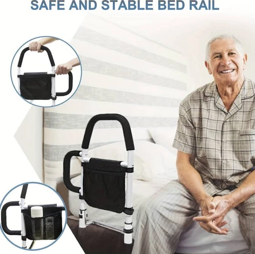 Adjustable Bed Assist Rail Bed Rails with Light and Storage Pocket For Elderly - Picture 9 of 11