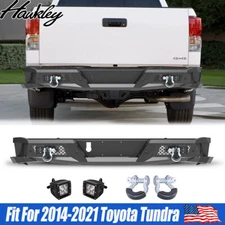  Black Steel Rear Bumper w/2*4"LED Lights+2*D-Rings For 2014-2021 Toyota Tundra