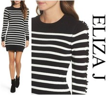 ELIZA J  CHIC STRIPE  LONG SLEEVE  SWEATER  COCKTAIL  DRESS   Sz L   NEW  $ 148