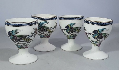 RARE SET OF 4 COLLINGWOOD CHINA ANTIQUE EGG CUPS PEACOCK & FLOWER DESIGN