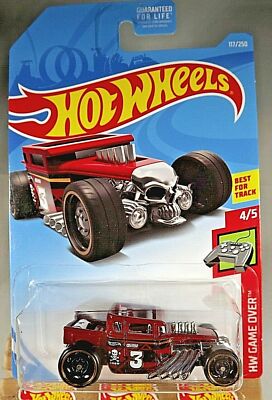 2019 Hot Wheels #117 HW Game Over 4/5 BONE SHAKER Dark Red w/Black DD8 Spoke Whl