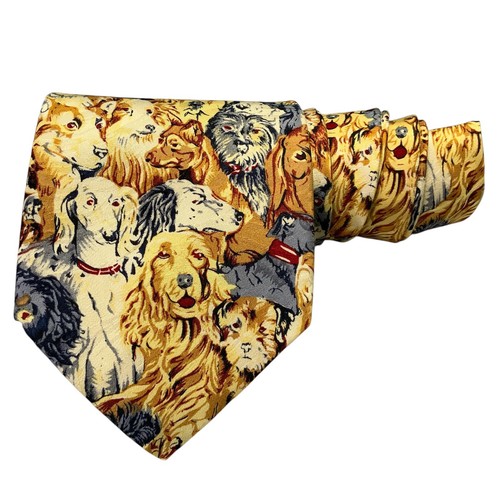 Museum Artifacts Necktie Dogs Bread Print Golden Retrievers Silk