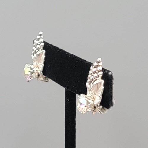 Sterling Silver Clip On Earrings Grapes AB Rhinestone Drop 3/4" - Picture 10 of 11