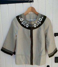 Edina Ronay London Ladies 100% Linen Jacket - Mother Of Pearl Details - Uk 10