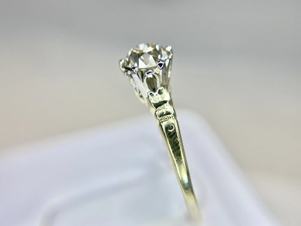 Art Deco 14k Yellow Gold Natural Old European Diamond Solitaire Engagement Ring - Image 3 of 4