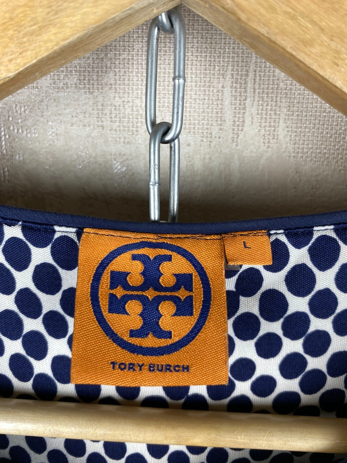 Abito blu Tory Burch 100% seta a pois beige taglia L