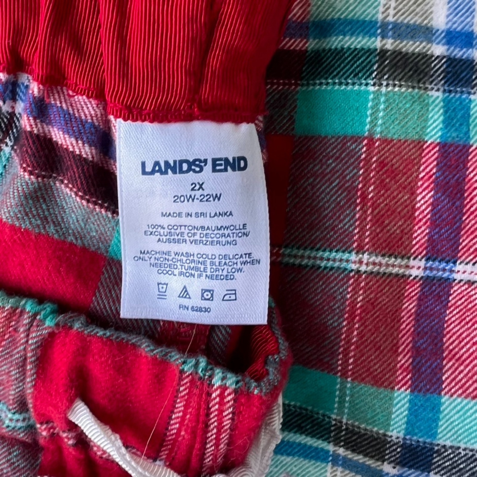 Land's End Plaid Flannel Pajama Pants Women's 2x Gem
