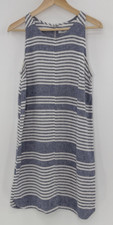 Old Navy Blue White Sleeveless Linen Blend Dress Sz M Nautical Beach Boho Preppy