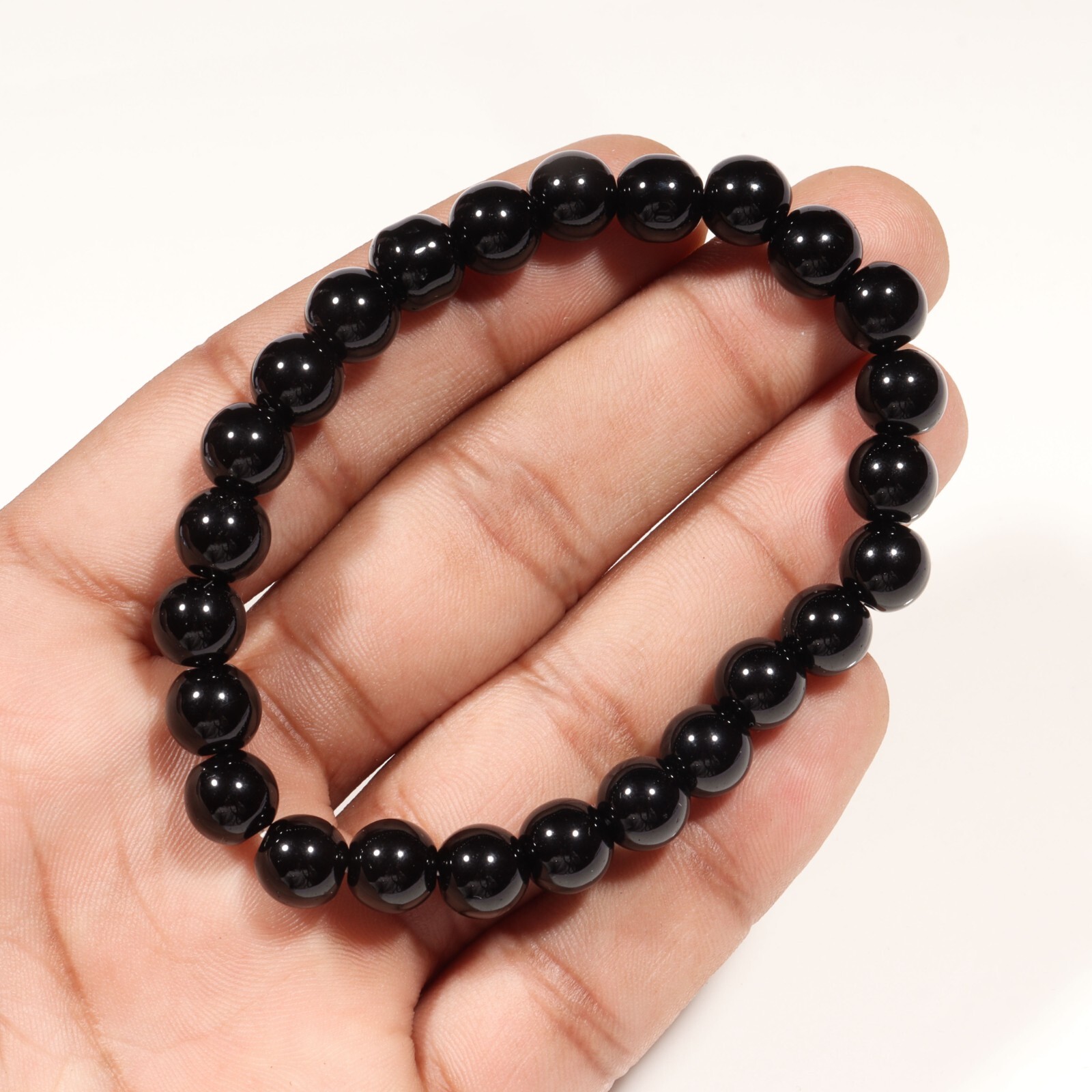Natural Smooth Black Onyx Stretchy Bead Bracelet for Style and Elegance