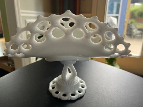 Vintage Doric Milk Glass Fruit or Banana Stand Westmoreland