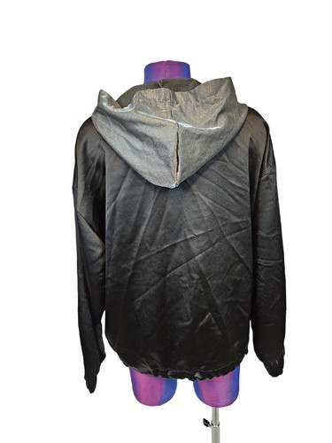 Zara Basic Silver & Black Satin Hooded Windbreaker Size Medium Women's H34 - Picture 6 of 10