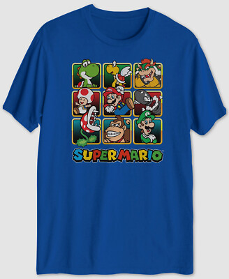 $39 Hybrid Men's Blue Graphic Mario Golden Box Men's Graphic T