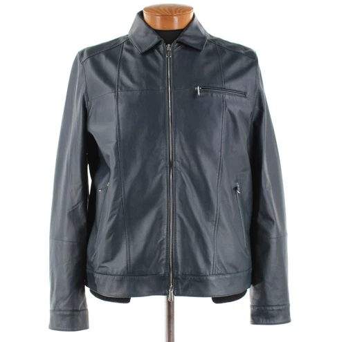 Mandelli NWD 100% Lamb Leather Bomber Jacket Size 54 (44 US) In Solid Blue - product listing photo