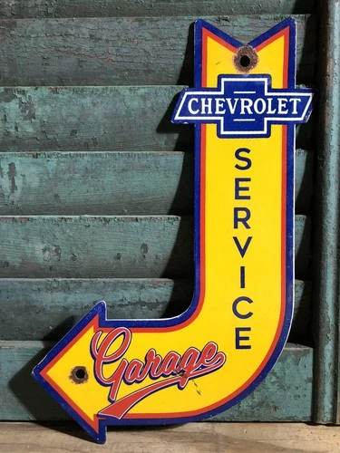 VINTAGE CHEVY CHEVROLET SERVICE GARAGE 10” PORCELAIN SIGN CAR GAS OIL