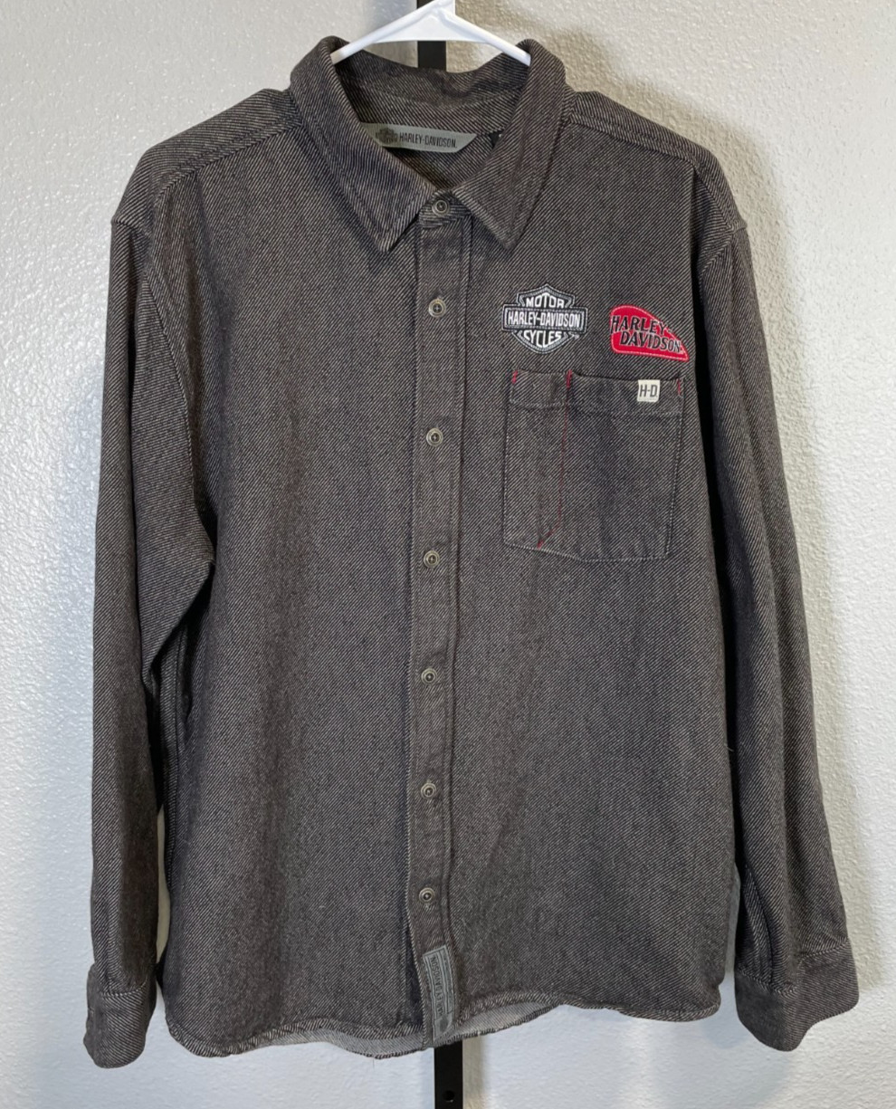 Harley Davidson Mens Multi-Patch Button Up Long S… - image 1